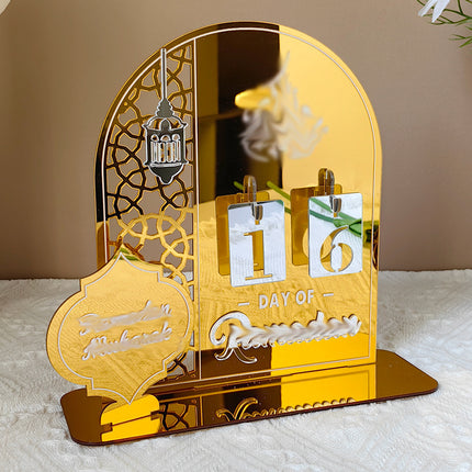 Gold Acrylic Desktop Holiday Countdown Ornament with Mirrored Finish and Interchangeable Numbers 20cm x 20cm Festive Home Decoration(BT268).