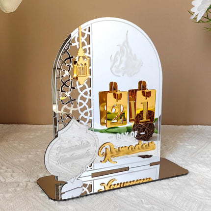 Silver Acrylic Desktop Holiday Countdown Ornament with Mirrored Finish and Interchangeable Numbers 20cm x 20cm Festive Home Decoration(BT268).