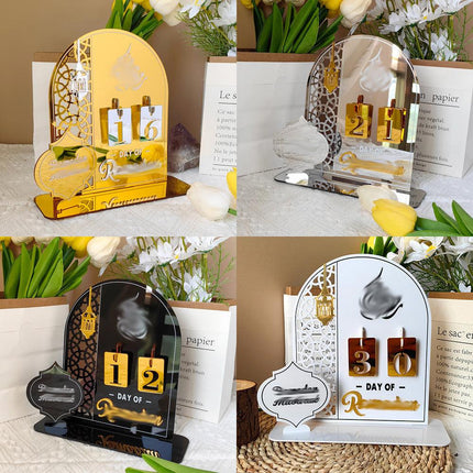 Silver Acrylic Desktop Holiday Countdown Ornament with Mirrored Finish and Interchangeable Numbers 20cm x 20cm Festive Home Decoration(BT268).