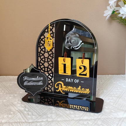 Black Acrylic Desktop Holiday Countdown Ornament with Mirrored Finish and Interchangeable Numbers 20cm x 20cm Festive Home Decoration(BT268).