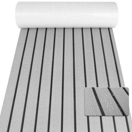 Non-Slip EVA Foam Boat Flooring Sheet Grey with Black Stripes Self-Adhesive Marine Decking Mat for Yacht and Boat Deck DIY Upgrade(2400x1200x6mm).