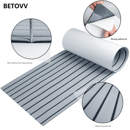 Non-Slip EVA Foam Boat Flooring Sheet Grey with Black Stripes Self-Adhesive Marine Decking Mat for Yacht and Boat Deck DIY Upgrade(2400x1200x6mm).