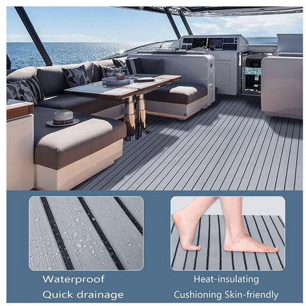 Non-Slip EVA Foam Boat Flooring Sheet Grey with Black Stripes Self-Adhesive Marine Decking Mat for Yacht and Boat Deck DIY Upgrade(2400x1200x6mm).