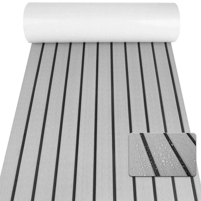 Non-Slip EVA Foam Boat Flooring Sheet Grey with Black Stripes Self-Adhesive Marine Decking Mat for Yacht and Boat Deck DIY Upgrade(2400x900x6mm).