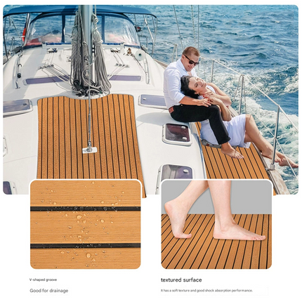 Teak EVA Foam Boat Flooring Sheet Brown with Black Stripes Self-Adhesive Marine Decking Mat for Yacht Fishing Boat RV DIY Upgrade Australian Boating(2400x300x6mm).