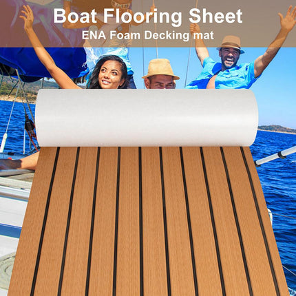 Teak EVA Foam Boat Flooring Sheet Brown with Black Stripes Self-Adhesive Marine Decking Mat for Yacht Fishing Boat RV DIY Upgrade Australian Boating(2400x600x6mm).