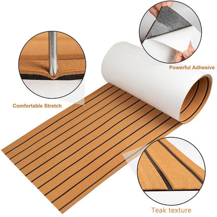 Teak EVA Foam Boat Flooring Sheet Brown with Black Stripes Self-Adhesive Marine Decking Mat for Yacht Fishing Boat RV DIY Upgrade Australian Boating(2400x600x6mm).