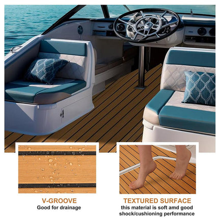 Teak EVA Foam Boat Flooring Sheet Brown with Black Stripes Self-Adhesive Marine Decking Mat for Yacht Fishing Boat RV DIY Upgrade Australian Boating(2400x600x6mm).