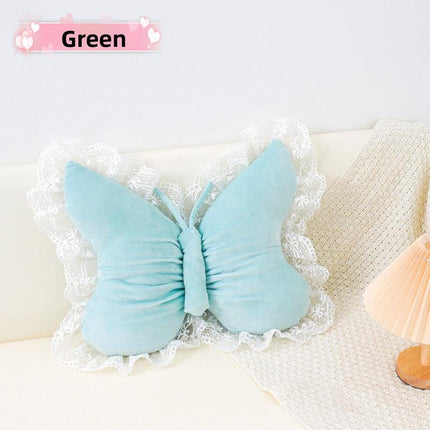 Green Elegant Butterfly Lace Throw Pillow 60x45cm Soft Decorative Cushion for Sofa Bedroom Office and Car Comfort Backrest Accessory.