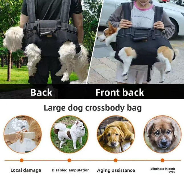 Black Multi-Functional Dog Carrier Backpack and Lift Harness for Hiking and Outdoor Use, Adjustable Breathable Pet Support Sling for Senior or Injured Large Dogs(Size: M).
