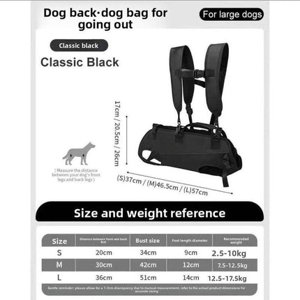 Black Multi-Functional Dog Carrier Backpack and Lift Harness for Hiking and Outdoor Use, Adjustable Breathable Pet Support Sling for Senior or Injured Large Dogs(Size: M).