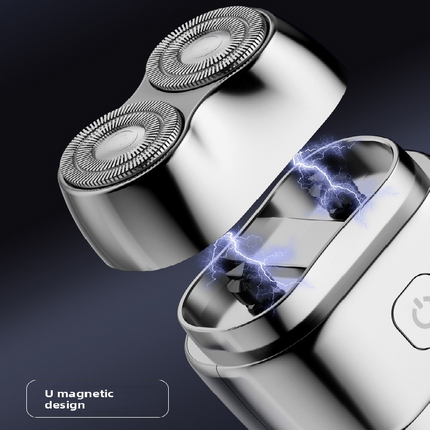 Silver Mini Electric Shaver with Dual Floating Heads Magnetic Suction and IPX5 Waterproofing for Men Travel Grooming Compact Rechargeable Razor AU Stock.
