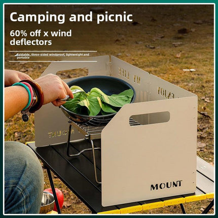 Blue Heavy-Duty 4-Fold Camping Stove Windshield Portable Steel Wind Deflector for Outdoor Cooking and Picnics with Storage Bag.