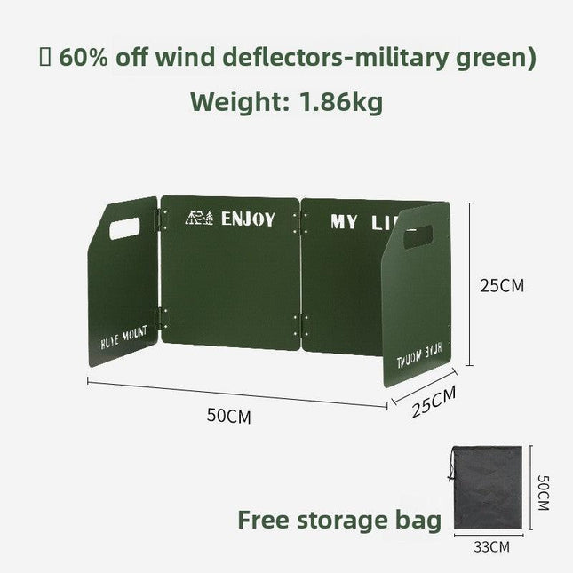 Green Heavy-Duty 4-Fold Camping Stove Windshield Portable Steel Wind Deflector for Outdoor Cooking and Picnics with Storage Bag.