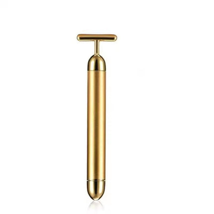 Gold Electric T-Shape Facial Massage Bar Waterproof Gold Tone Beauty Roller for Daily Skincare and High Frequency Vibration.