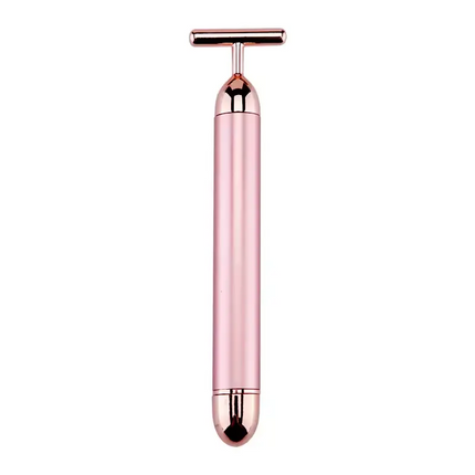 Rose Gold Electric T-Shape Facial Massage Bar Waterproof Gold Tone Beauty Roller for Daily Skincare and High Frequency Vibration.