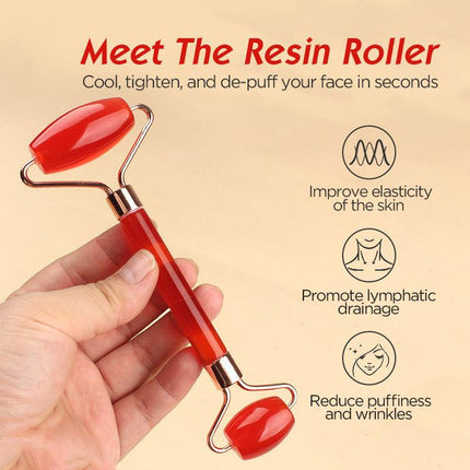 White Dual-Head Resin Facial Roller and Heart-Shaped Gua Sha Set for Home SPA Skincare and Face Neck Massage.