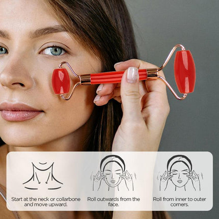 White Dual-Head Resin Facial Roller and Heart-Shaped Gua Sha Set for Home SPA Skincare and Face Neck Massage.