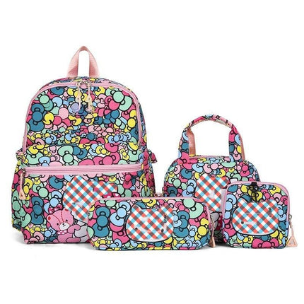 Pattern KT 4-Piece Large Capacity School Backpack Set for Primary Students Years 3-6 Durable Nylon Lightweight Rucksack with Handbag for Daily Australian School Life.