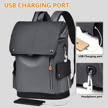 Black Men Large Capacity Business Laptop Backpack Waterproof PU Leather Travel Rucksack with USB Port for Work and Travel in Australia.