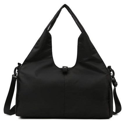 Black Women Large Capacity Yoga Gym Bag with Shoe Compartment and Mat Strap Water Resistant Travel Duffel Lightweight Tote for Fitness and Weekend Trips.