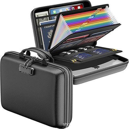 Black Fireproof EVA Hard-Shell File Organizer Briefcase with Combination Lock Waterproof Accordion Document Storage Bag for Australian Home Office and Business.