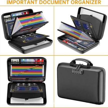 Black Fireproof EVA Hard-Shell File Organizer Briefcase with Combination Lock Waterproof Accordion Document Storage Bag for Australian Home Office and Business.