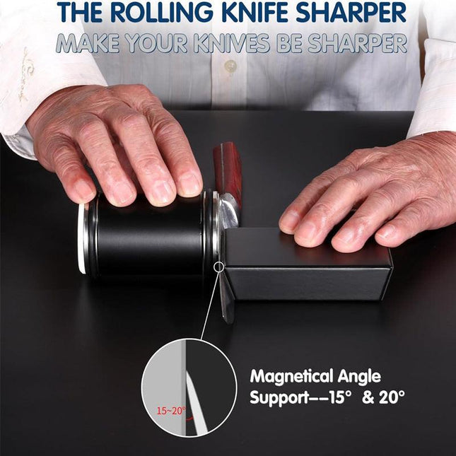 Black  Rolling Knife Sharpener Set with Diamond Discs and Magnetic Base 15 and 20 Degree Angles for Precision Kitchen Knife Maintenance in Australian Homes.