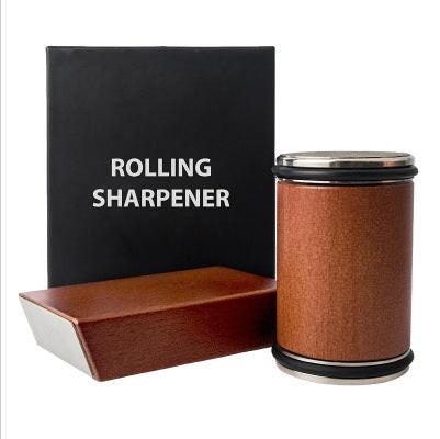 Brown Rolling Knife Sharpener Set with Diamond Discs and Magnetic Base 15 and 20 Degree Angles for Precision Kitchen Knife Maintenance in Australian Homes.