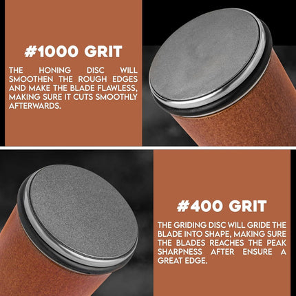 Brown Rolling Knife Sharpener Set with Diamond Discs and Magnetic Base 15 and 20 Degree Angles for Precision Kitchen Knife Maintenance in Australian Homes.