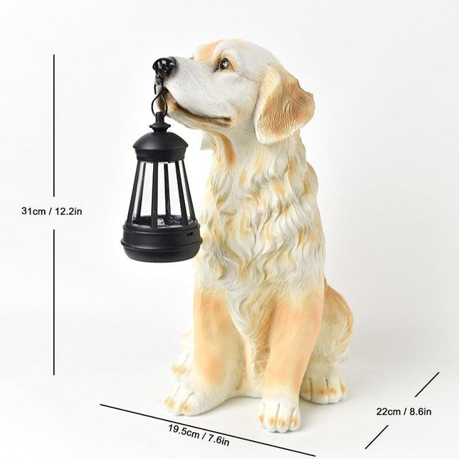 Solar Dog Garden Statue with Lantern Waterproof Resin Puppy Ornament for Outdoor Patio Pathway Backyard Decoration Australian Pet Lovers(A).