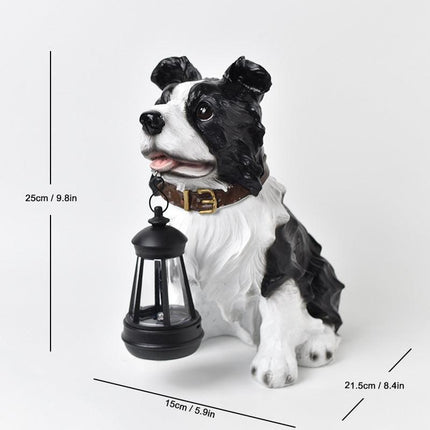 Solar Dog Garden Statue with Lantern Waterproof Resin Puppy Ornament for Outdoor Patio Pathway Backyard Decoration Australian Pet Lovers(D).