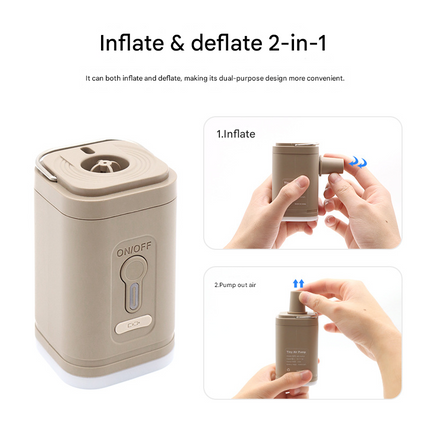 Mini 3-in-1 Portable Camping Air Pump and Lantern 1200mAh Rechargeable Electric Pump with 5 Nozzles for Australian Outdoor Camping and Hiking.