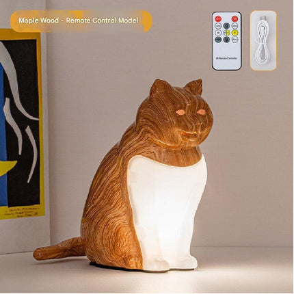 Maple wood grain Lucky Cat Rechargeable Desk Lamp with Sound and Aromatherapy Function Remote Control Eye Care Night Light for Local Home Bedroom and Modern Living Areas.