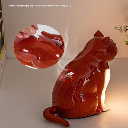Maple wood grain Lucky Cat Rechargeable Desk Lamp with Sound and Aromatherapy Function Remote Control Eye Care Night Light for Local Home Bedroom and Modern Living Areas.