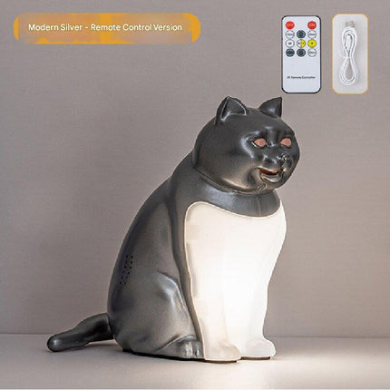 Silver Lucky Cat Rechargeable Desk Lamp with Sound and Aromatherapy Function Remote Control Eye Care Night Light for Local Home Bedroom and Modern Living Areas.