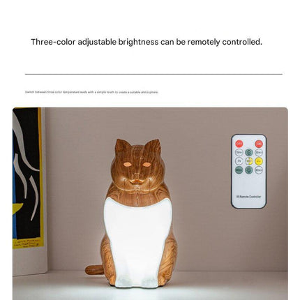 Yellow wood grain Lucky Cat Rechargeable Desk Lamp with Sound and Aromatherapy Function Remote Control Eye Care Night Light for Local Home Bedroom and Modern Living Areas.