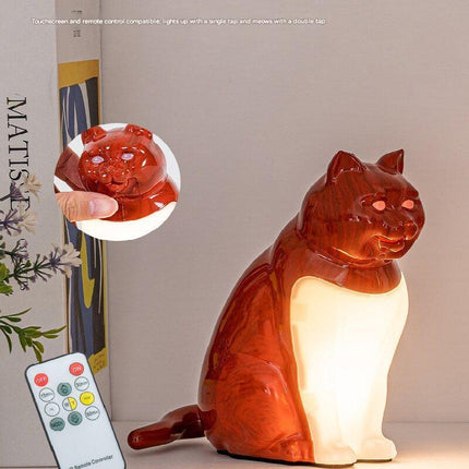 Yellow wood grain Lucky Cat Rechargeable Desk Lamp with Sound and Aromatherapy Function Remote Control Eye Care Night Light for Local Home Bedroom and Modern Living Areas.
