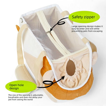 Lion Shape Pet Carrier Bag Large Capacity Breathable Mesh Adjustable Opening Portable Handheld Shoulder Travel Bag for Local Pet Owners and Small Animals.