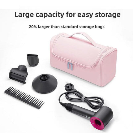 Black Portable Hair Dryer and Curler Storage Bag Waterproof PU Leather Travel Case with Hanging Hook for Local Professionals and Modern Lifestyles.