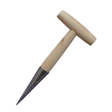 2 Pack Gardening Dibber with T-Shaped Wooden Handle Chrome Tip Seed Sower and Transplanting Tool with Measurement Scale for Local Garden Maintenance.