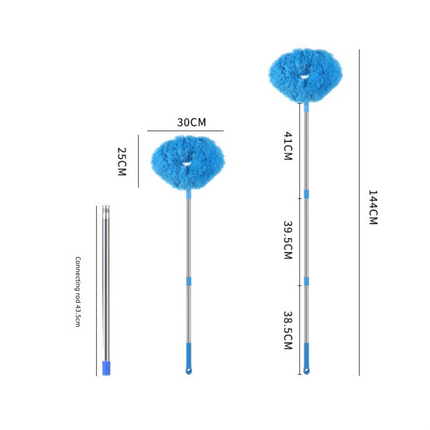 Grey Long Handle Ceiling Fan Duster with Hollow Microfiber Head and Extendable Stainless Steel Pole for High Reach Home Cleaning Efficiency.