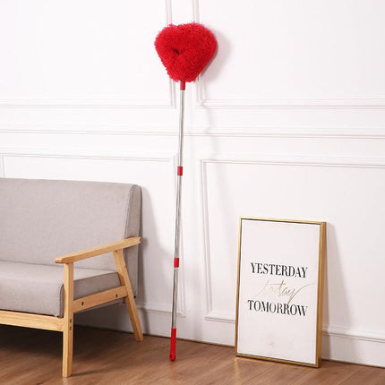 Red Long Handle Ceiling Fan Duster with Hollow Microfiber Head and Extendable Stainless Steel Pole for High Reach Home Cleaning Efficiency.