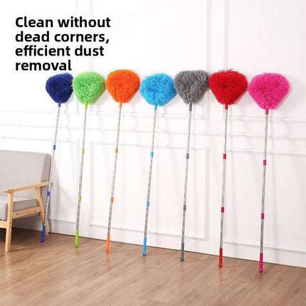 Yellow Long Handle Ceiling Fan Duster with Hollow Microfiber Head and Extendable Stainless Steel Pole for High Reach Home Cleaning Efficiency.