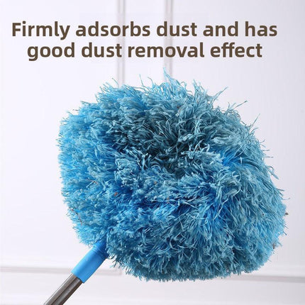 Green Long Handle Ceiling Fan Duster with Hollow Microfiber Head and Extendable Stainless Steel Pole for High Reach Home Cleaning Efficiency.
