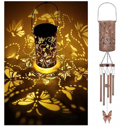 Butterfly Solar Wind Chime Lantern with Iron Art Projection Waterproof Decorative Light for Garden and Local Home Landscapes Elegant Outdoor Illumination Solution.