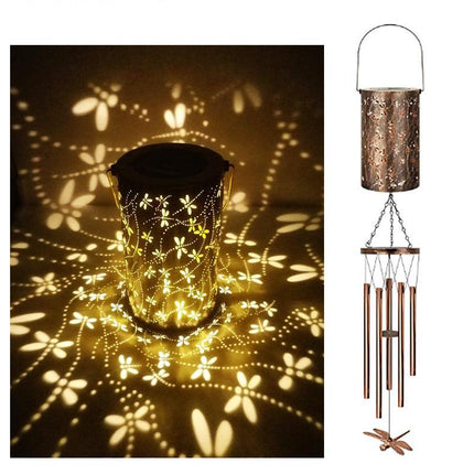 Dragonfly Solar Wind Chime Lantern with Iron Art Projection Waterproof Decorative Light for Garden and Local Home Landscapes Elegant Outdoor Illumination Solution.