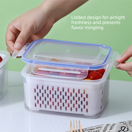 Grey 3-Piece Refrigerator Food Storage Container Set with Drain Basket and Airtight Lid 850ml 1750ml 3300ml Stackable Produce Saver for Local Homes.