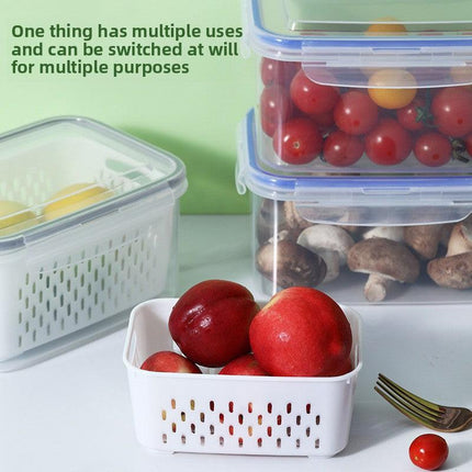 Grey 3-Piece Refrigerator Food Storage Container Set with Drain Basket and Airtight Lid 850ml 1750ml 3300ml Stackable Produce Saver for Local Homes.