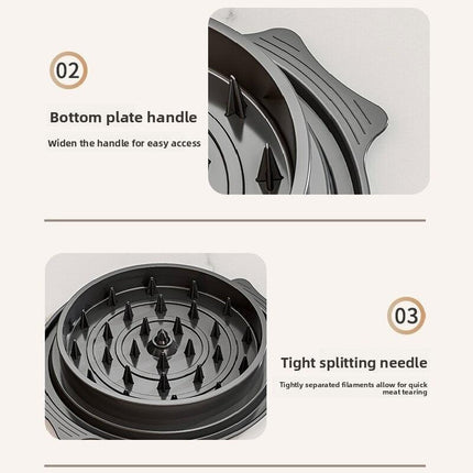Black Manual Meat Shredder with Transparent Lid and 360 Degree Rotation for Kitchen Quick Meal Prep Professional Culinary Solution for Modern Households.